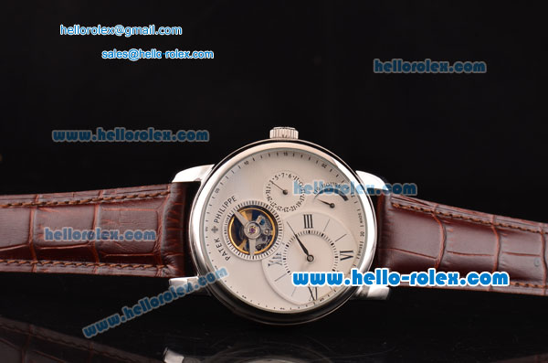 Patek Philippe Complications ST22 Automatic Steel Case with Brown Leather Strap and White Dial - Blue Hands - Click Image to Close